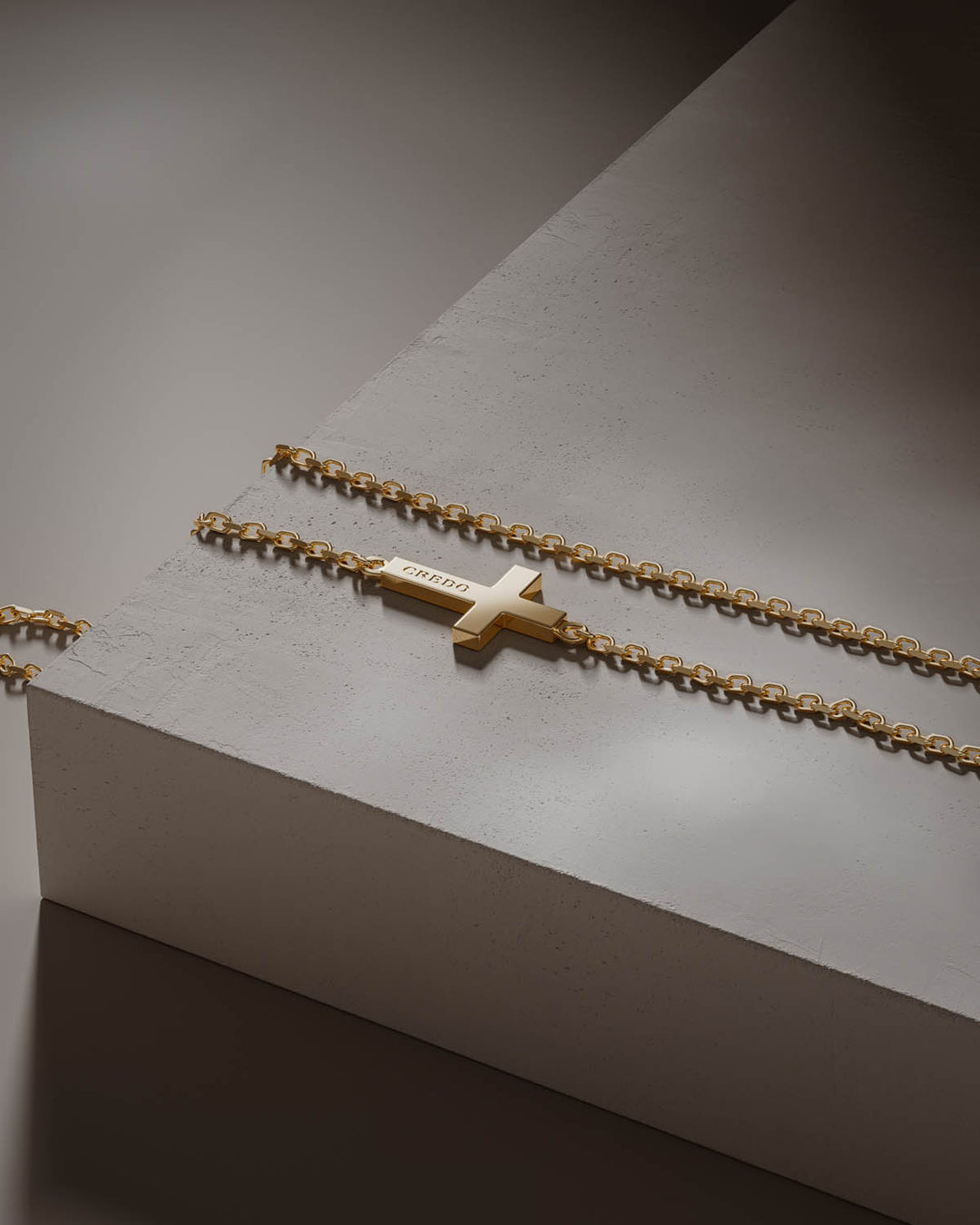 Side cross necklace in gold, second view