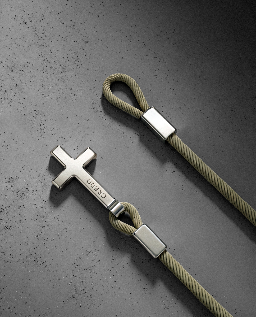 Women's Rope Cross Bracelet in khaki with a silver cross, second view