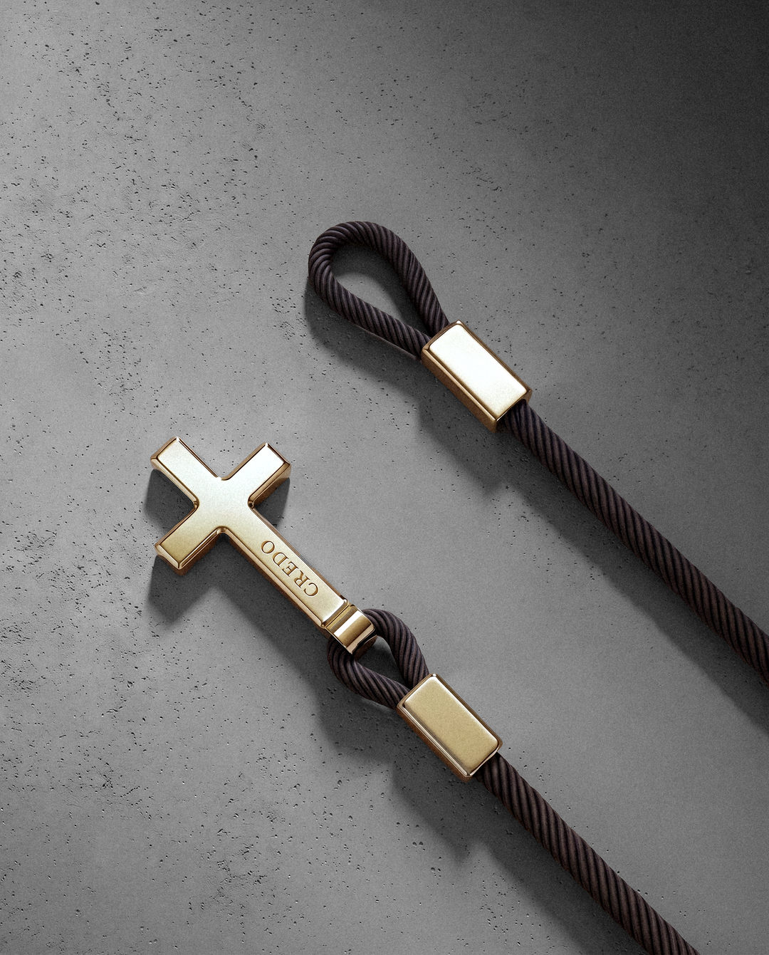Women's Rope Cross Bracelet in hickory brown with a gold cross, second view