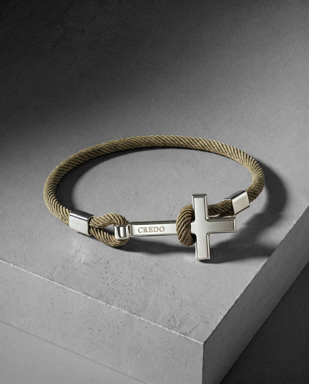 Men's Rope Cross Bracelet in khaki with a silver cross